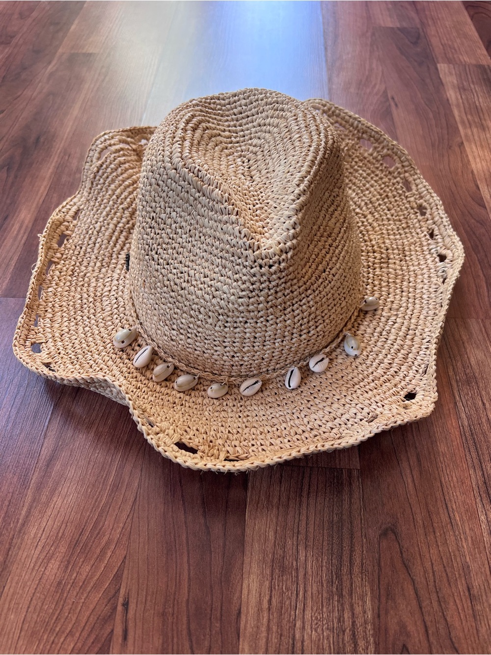 Tommy Bahama Raffia Cowboy Sun Hat Cowrie Shells Natural One Size Boho